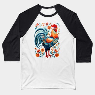 Floral Country Chicken Design | Vintage Retro Style Baseball T-Shirt